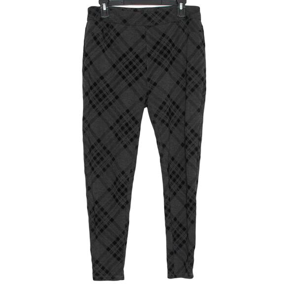Soft Surroundings Legging Preppy Cottage 90s Minimalist Plaid Gray Black Medium - Picture 1 of 5